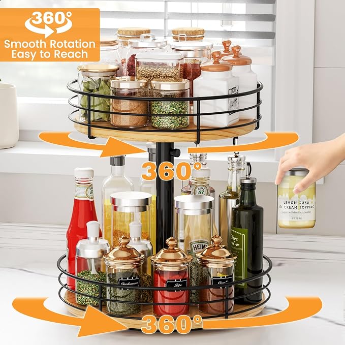 2 Tier Lazy Susan Spice Rack Organizer, Rotating Turntable, 12 Inch, - Image 2