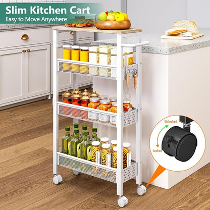 Utility Slim Storage Cart, 4 Tier Small Rolling Kitchen Laundry Room Cart - Image 2