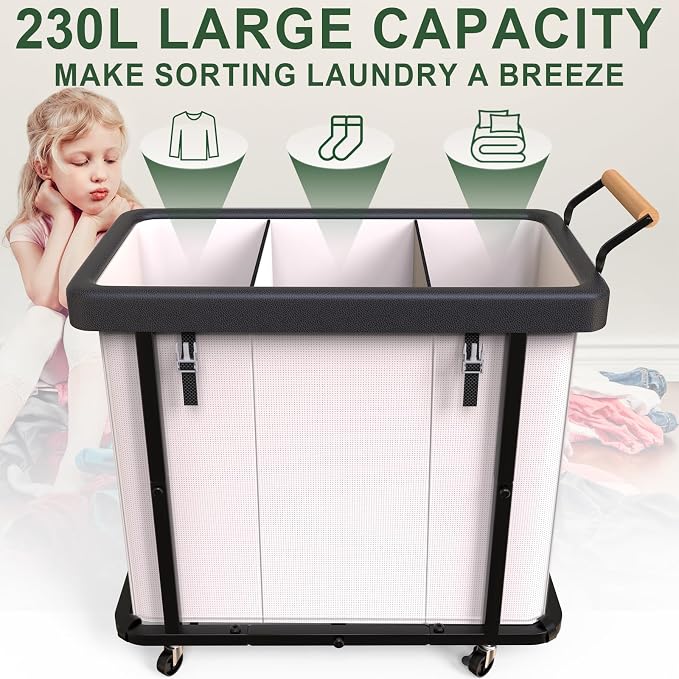230L Extra Large Fashion Laundry Sorter 3 Section - Image 2