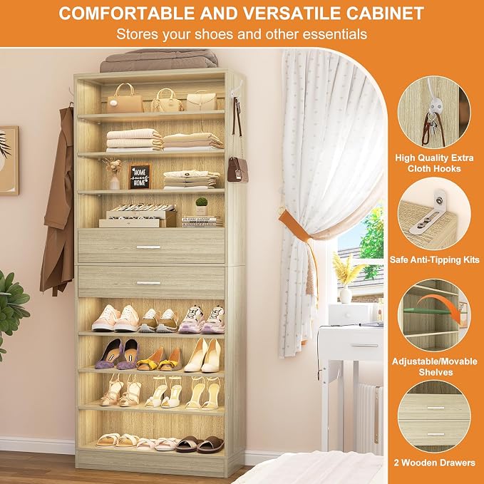 Aheaplus Tall Shoe Cabinet, 10 Tiers Wood Shoe Rack, Vertical Shoe Storage - Image 4