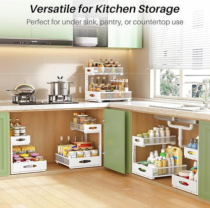 Under Sink Organizer, L-Shaped Adjustable Height, Mesh Sliding Drawer - Image 9