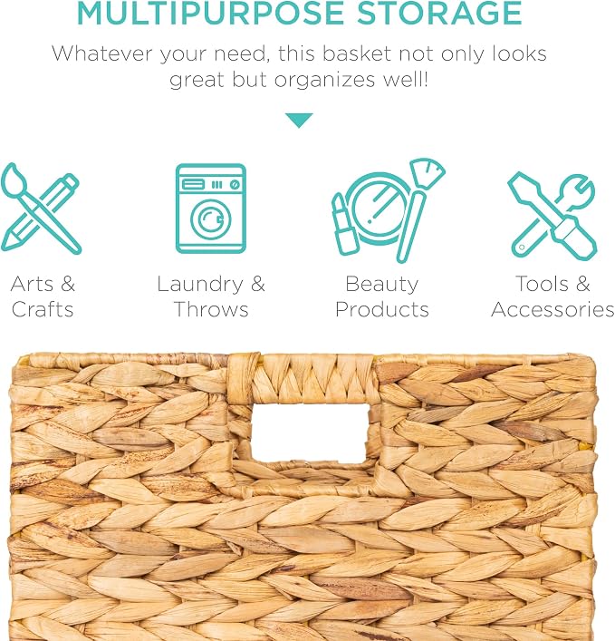 Best Choice Products 13x13in Pack of 5 Cube Storage Baskets, Water Hyacinth - Image 5
