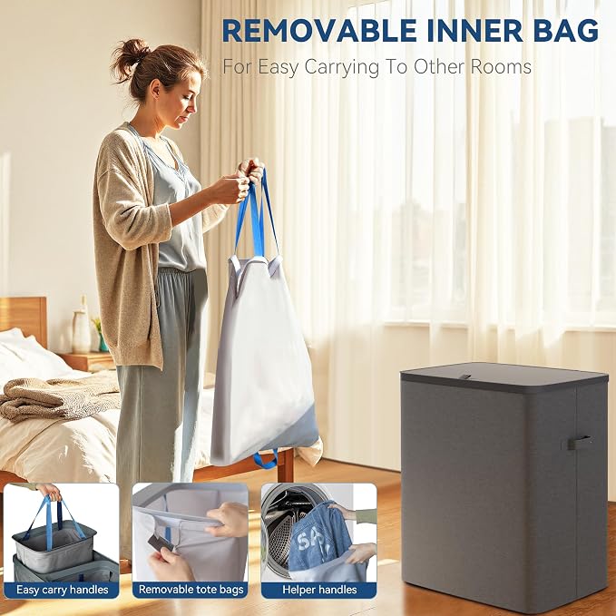 Dual Section 90 liter/23.8 gallon Laundry Hamper Separation Basket - Image 5