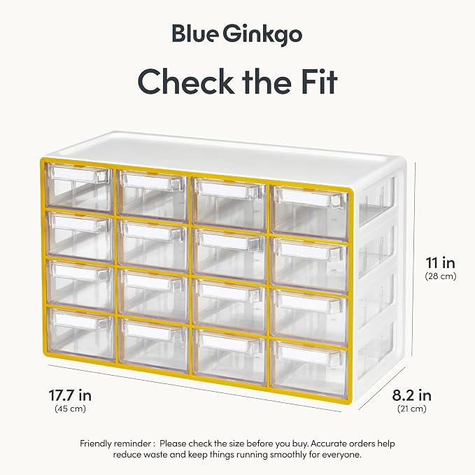 Blue Ginkgo Medium 16-Drawer Cabinet – Stackable Clear Organizer - Image 2