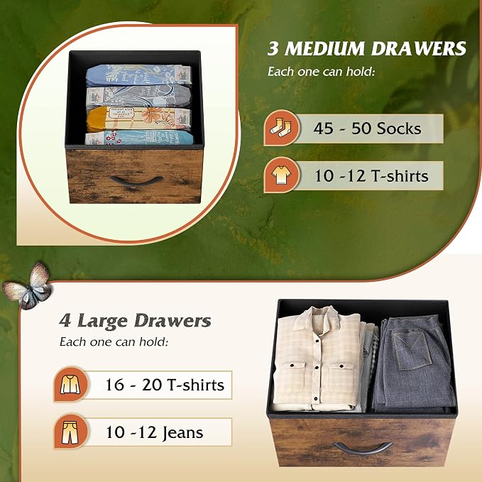 WLIVE Dresser for Bedroom, 7 Drawers, TV Stand, Rustic Brown Wood Grain | 7 - Image 5