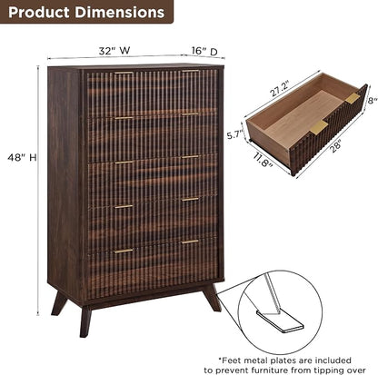 T4TREAM Fluted 5 Drawers Dresser, Curved Profile Design, Wood Drawer Organizer - Image 2