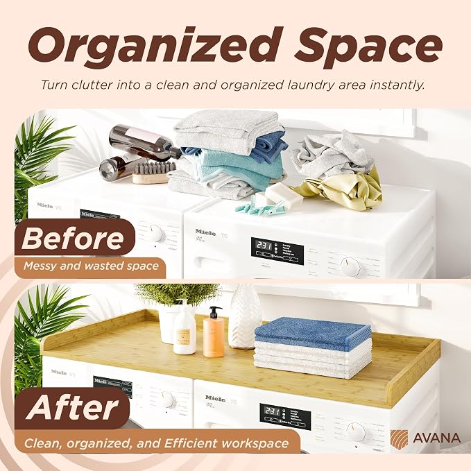 Avana (100% Natural Solid Wood Washer Dryer Countertop – Bamboo Pine Laundry - Image 6