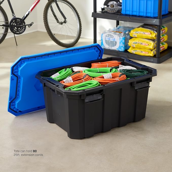 24 Gallon Water Resistant Heavy Duty Plastic Storage Bin Black/Blue | Latching - Image 9