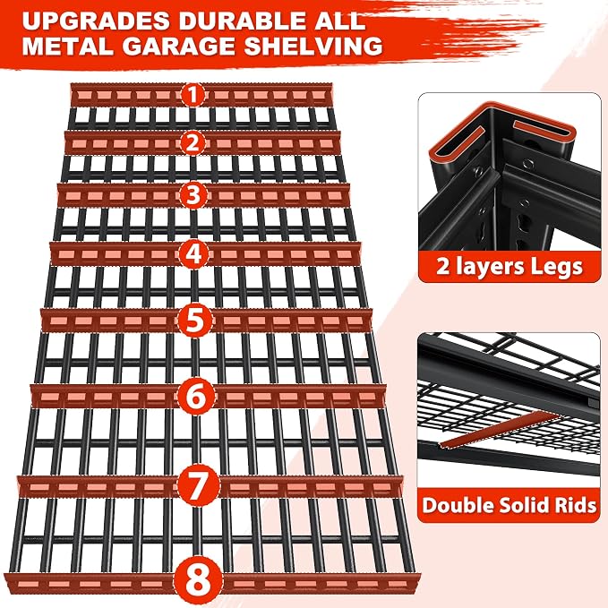 REIBII 55.2'' W x 78.2'' H x 26'' D, 5-Tier Metal Garage Shelving Units - Image 5