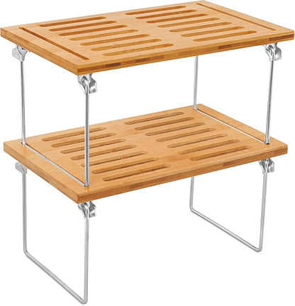 Internet's Best Stacking Utility Shelf, Bamboo 2-Tier Cabinet Organizer by BIRDROCKHOME