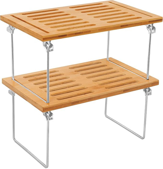 Internet's Best Stacking Utility Shelf, Bamboo 2-Tier Cabinet Organizer by BIRDROCKHOME