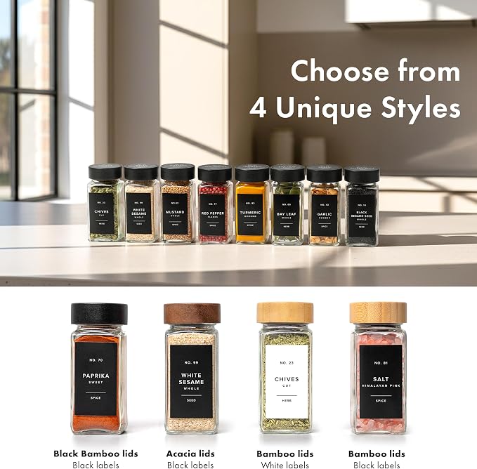 Square Spice Jars with Black Bamboo Wooden Lid Spice Jars with Shaker Insert - Image 7