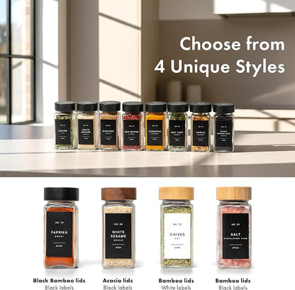 Square Spice Jars with Black Bamboo Wooden Lid Spice Jars with Shaker Insert - Image 7