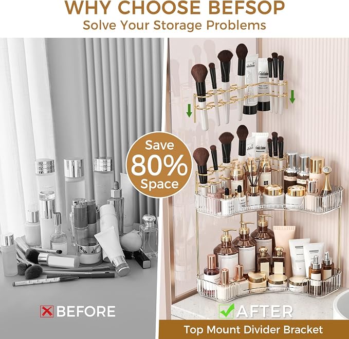 BEFSOP Corner Bathroom Counter Organizer, Upgraded 2-Tier Makeup Organizer - Image 3