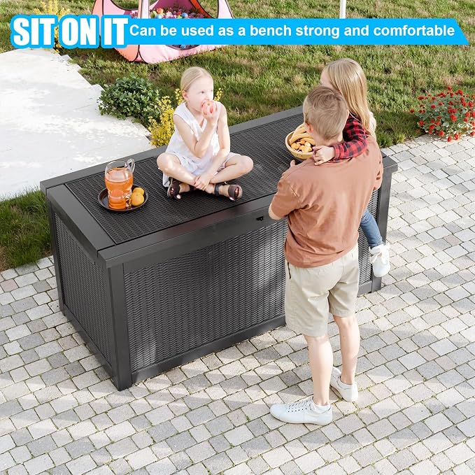 320 Gallon Large Resin Deck Box, Lockable Outdoor Storage Box - Image 2