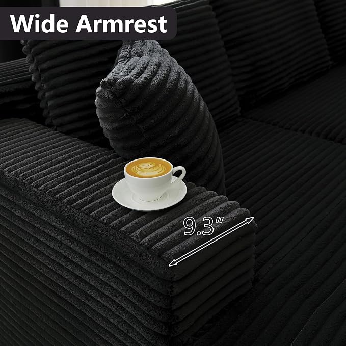 GNIXUU Black Corduroy Boneless Sectional Couches - Image 7