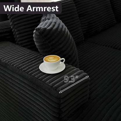 GNIXUU Black Corduroy Boneless Sectional Couches - Image 7