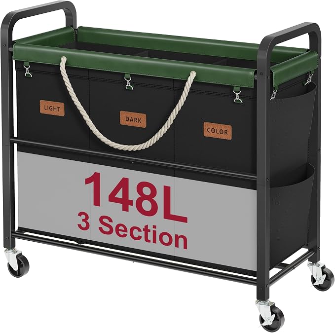 Tajsoon 148L Large Laundry Sorter 3 Section, Laundry Hamper by Tajsoon