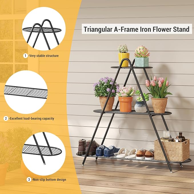 3-Tier Plant Stand Metal Plant Rack Shelf Heavy Duty Indoor Outdoor Shoe Shelf - Image 2