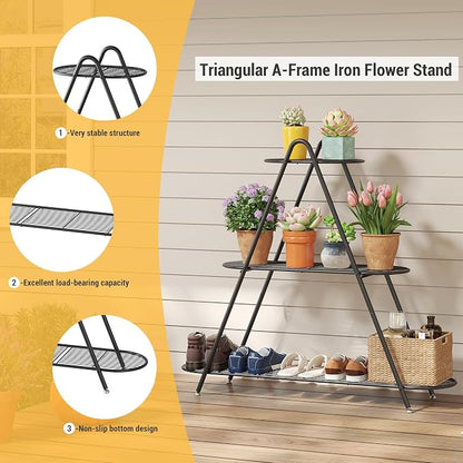 3-Tier Plant Stand Metal Plant Rack Shelf Heavy Duty Indoor Outdoor Shoe Shelf - Image 2