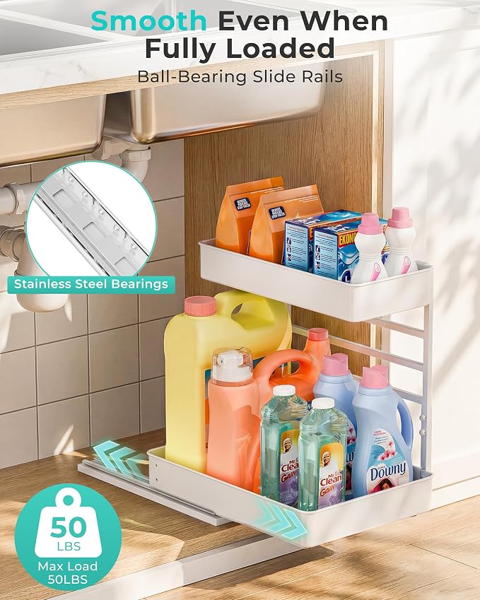 EVERIE Height Adjustable 2 Tier Metal Pull Out Slide Shelf Organizer - Image 4
