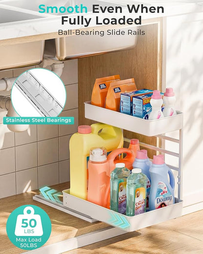 EVERIE Height Adjustable 2 Tier Metal Pull Out Slide Shelf Organizer - Image 4