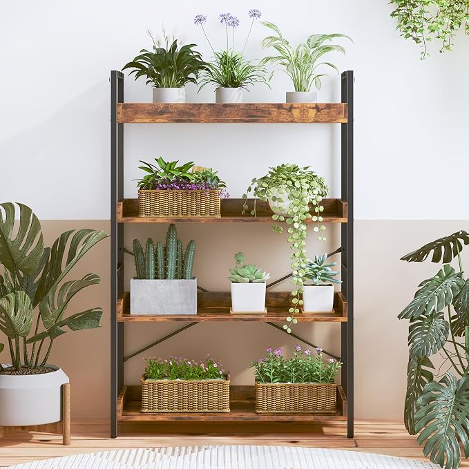 HCHQHS 4 Tier Bookshelf, Adjustable Industrial Bookcase, Vertical Tall Book - Image 8