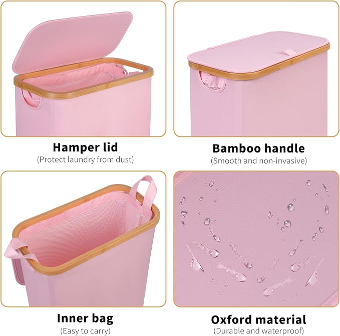 iEGrow 65L Slim Laundry Hamper, Narrow Laundry Basket - Image 3