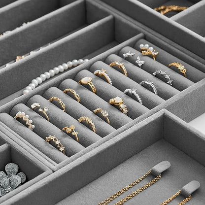 Velvet Jewelry Drawer Organizer Trays – Large Grey Stackable Jewelry Storage - Image 4