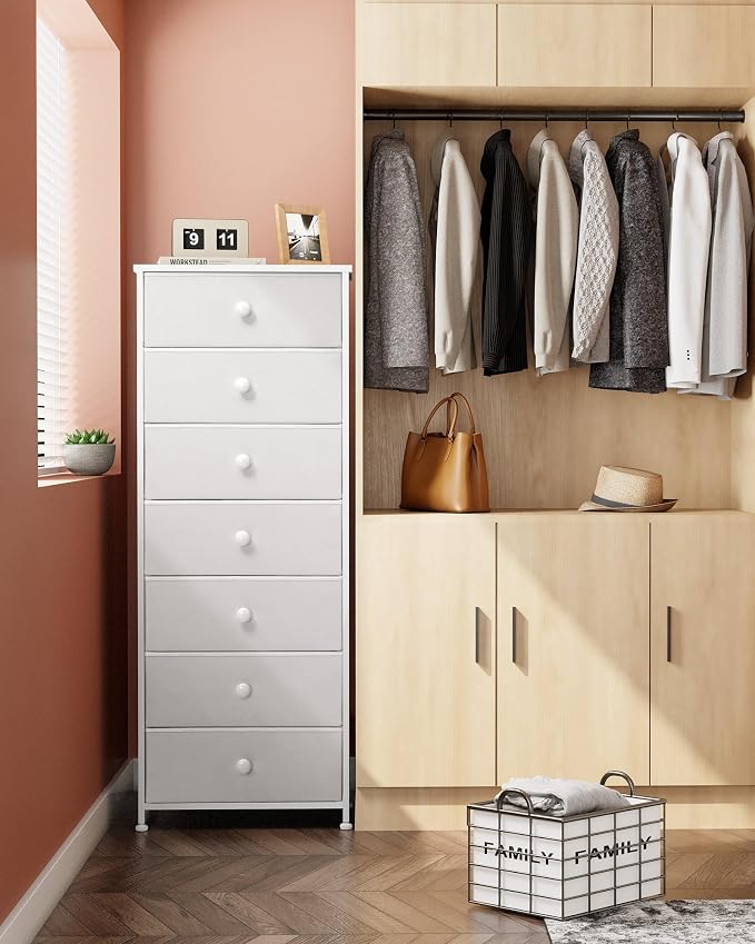 Fabric Dresser for Bedroom, 7-Drawer Tall Vertical Storage Tower | Wooden Top - Image 8