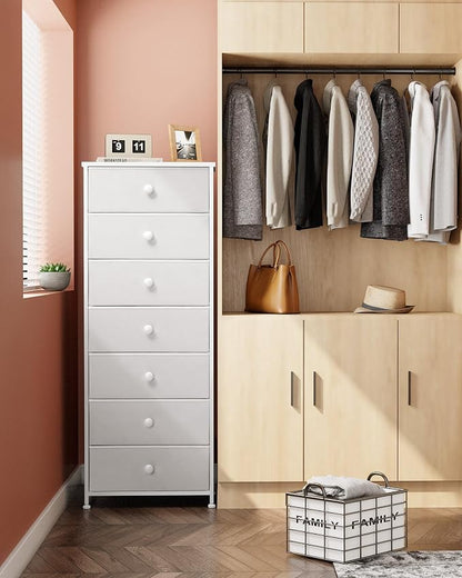 Fabric Dresser for Bedroom, 7-Drawer Tall Vertical Storage Tower | Wooden Top - Image 8