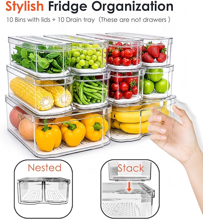 SMRCAD 10 Pack Clear Fridge Organizer Bins - Image 5
