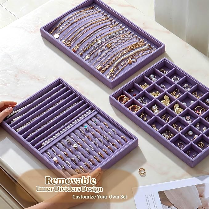 Large Velvet Jewelry Tray 2 Pack Stackable Jewelry Display Drawer Inserts Trays - Image 5