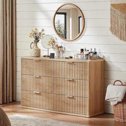 LEYAOYAO Fluted 6 Drawers Dresser Set of 2, Curved Profile Design, Dresser TV - Image 5