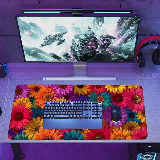 Colorful Floral Mouse Pad – Large Extended Desk Mat 35.43 x 15.75 in – Bright - Image 8