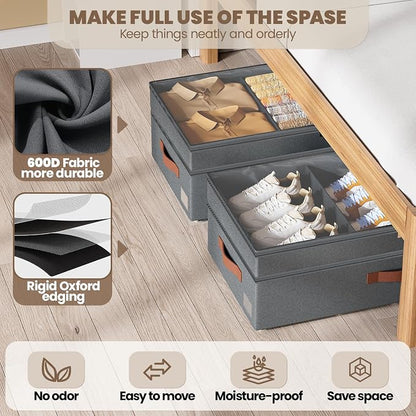 Under Bed Storage with Wheels, Adjustable Underbed Drawer with Lids, Underbed - Image 4