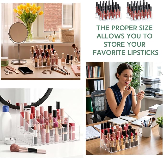 Macarrie 6 Pieces Lipstick Holder 24 Slot Clear Acrylic Lipgloss Organizer - Image 4