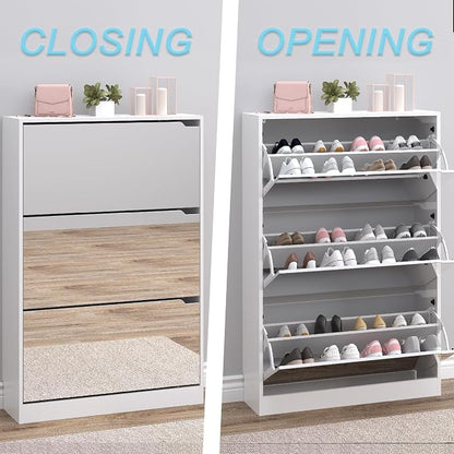 BORNOON Shoe Cabinet with 3-Flip Mirror Drawers, Freestanding Shoe Rack - Image 5