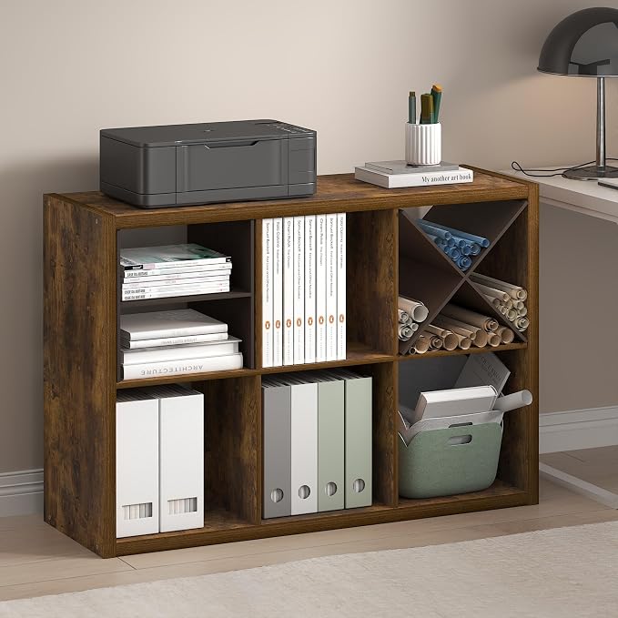 Furinno Cubicle 6-Cube Book Shelf, Extra Thick Frame Bookshelf, Amber Pine | - Image 2