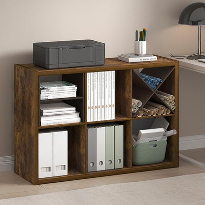 Furinno Cubicle 6-Cube Book Shelf, Extra Thick Frame Bookshelf, Amber Pine | - Image 2