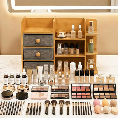 Large Makeup Organizer For Vanity, Large Capacity 3 Tiers Bamboo Bathroom - Image 2