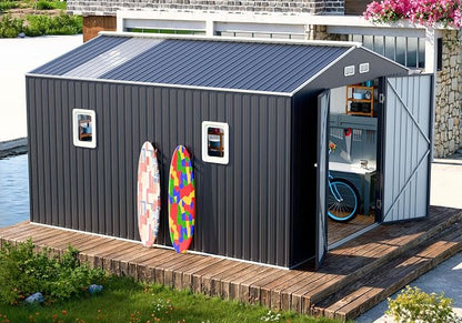 10x10 FT Metal Outdoor Storage Shed, Unique Clear Roof Window Lockable Double by WELYAS