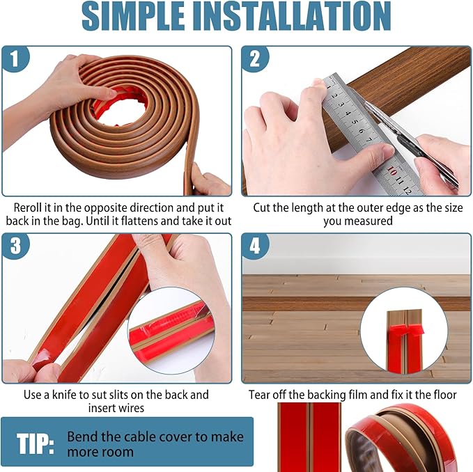 Floor Cord Covers for Wires 20FT Cable Hider Wire Cover Self Adhesive Cord - Image 5