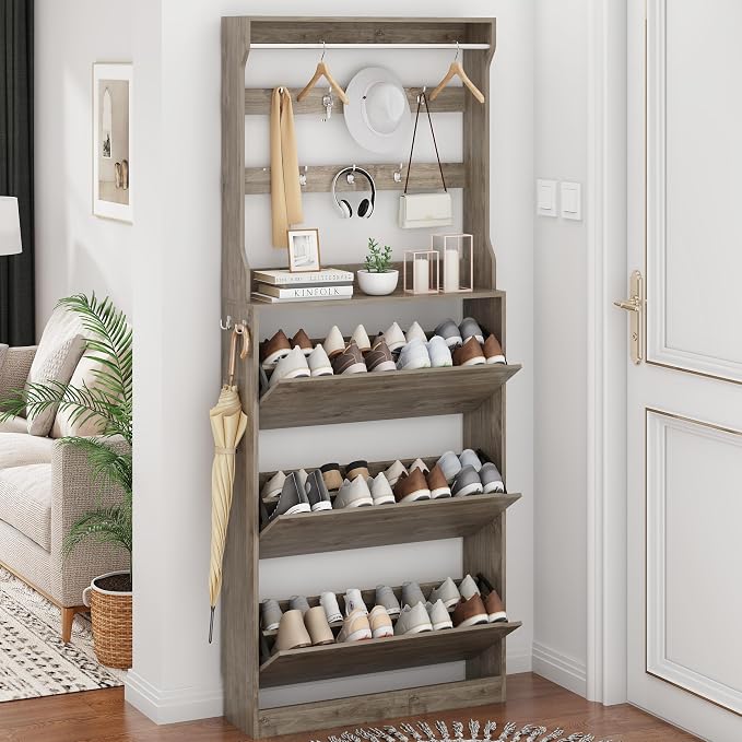 Shoe Cabinet for Entryway with 3 Flip Drawers, Narrow Hidden Slim Freestanding - Image 8