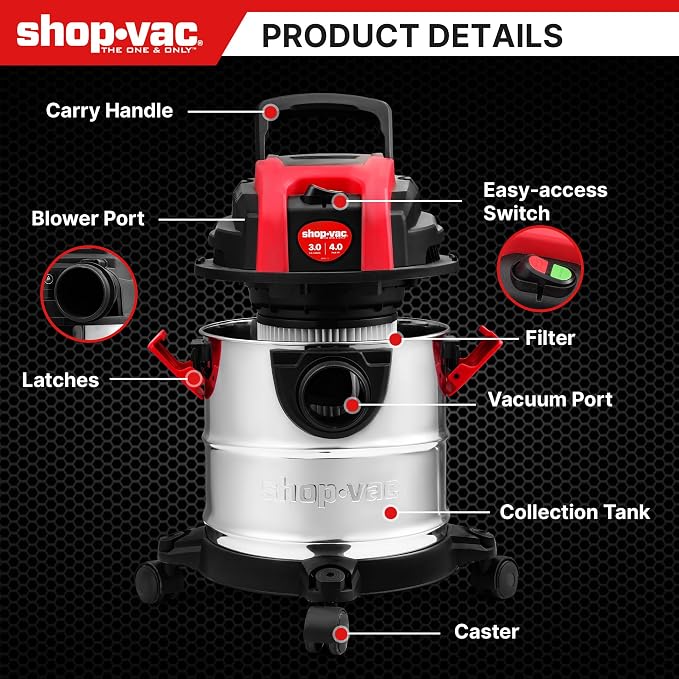 Shop-Vac 3 Gallon 4.0 HP Wet/Dry Vacuum - Image 6
