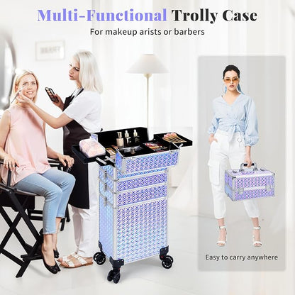 AROUS 5 in 1 Rolling Makeup Train Case Cosmetology Case on Wheels Large - Image 5