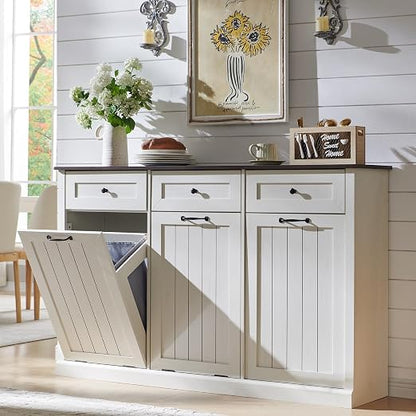 Triple Tilt Out Trash Can Cabinet, 20 Gallon Farmhouse Laundry Hamper Cabinet by IFGETEnrichYourLivingSpace