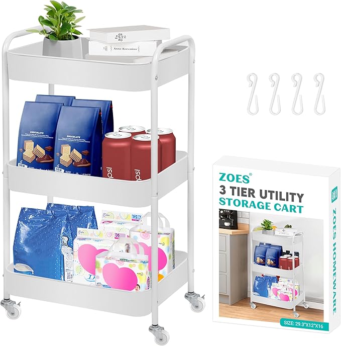 ZOES HOMEWARE 3 Tier Rolling Cart, Metal Utility Cart by ZOESHOMEWARE