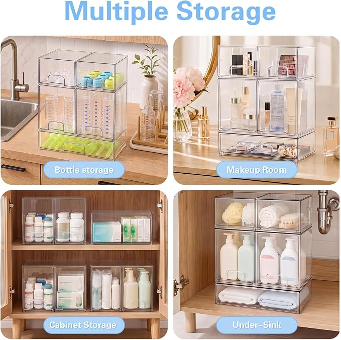 Baby Bottle Organizer, 5 Pack Clear Acrylic Stackable Storage Drawers, Baby - Image 7