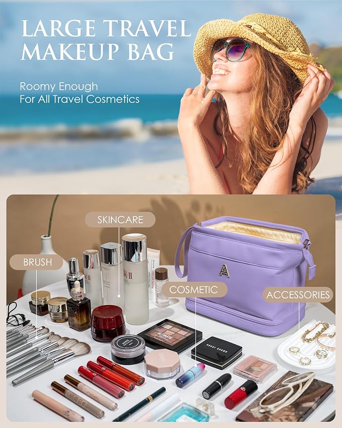 Initial Makeup Bags, Friend Gifts, Personalized Double Layer Cosmetic Bag - Image 2
